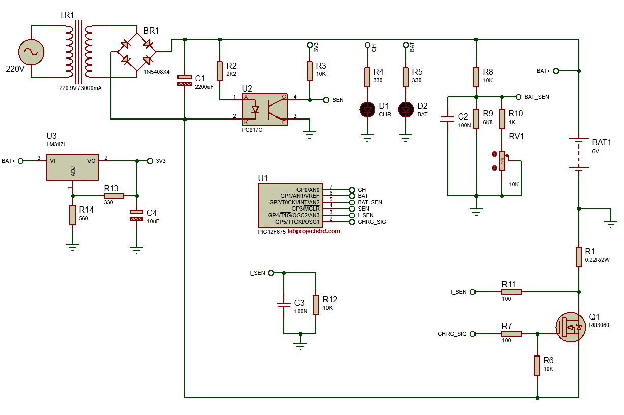 6V Lead-Acid battery charger circuit - BRAVA